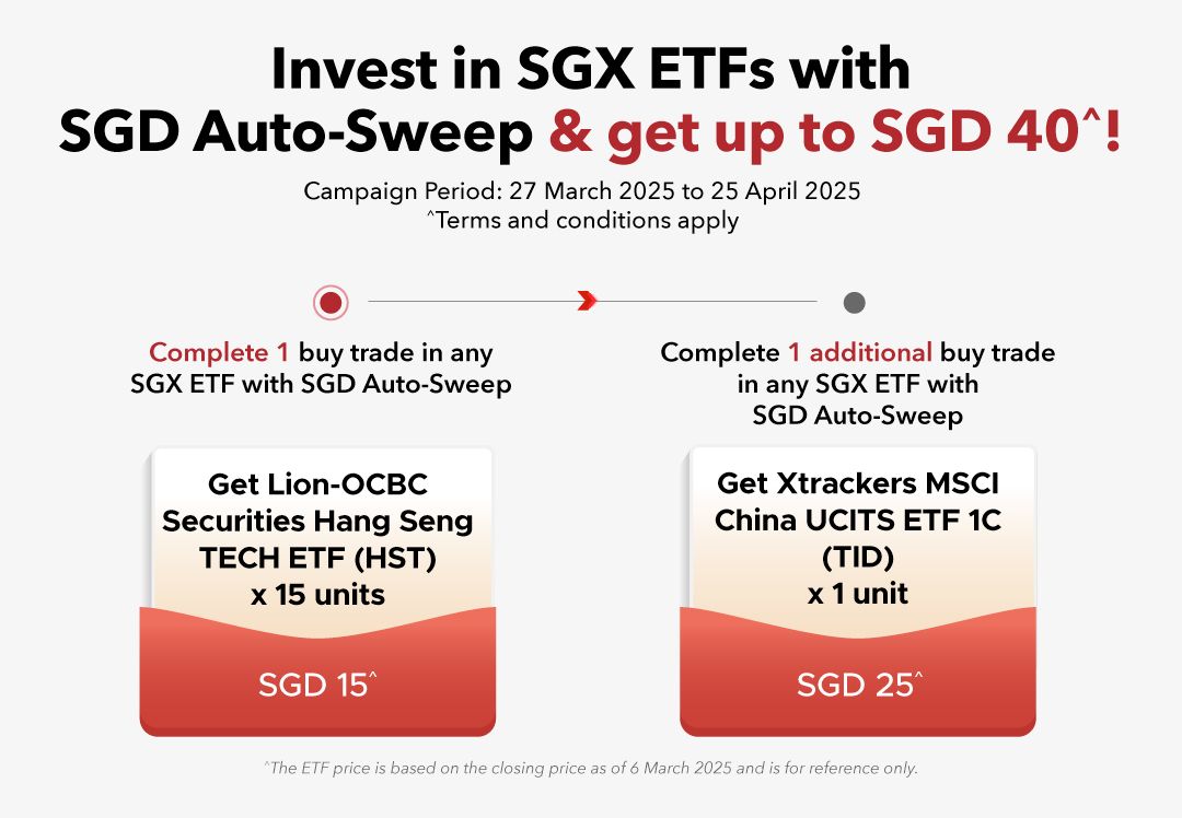 Invest in SGX ETFs with SGD Auto-Sweep & get up to SGD 40 | FSMOne